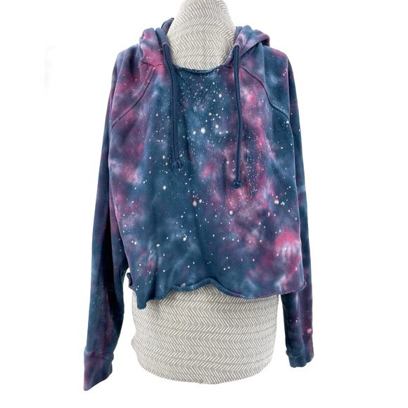 Spiritual Gangster Tops - Spiritual Gangster Galaxy Tie Dye Stella Rocker Cropped Hoodie Wildberry Blue L